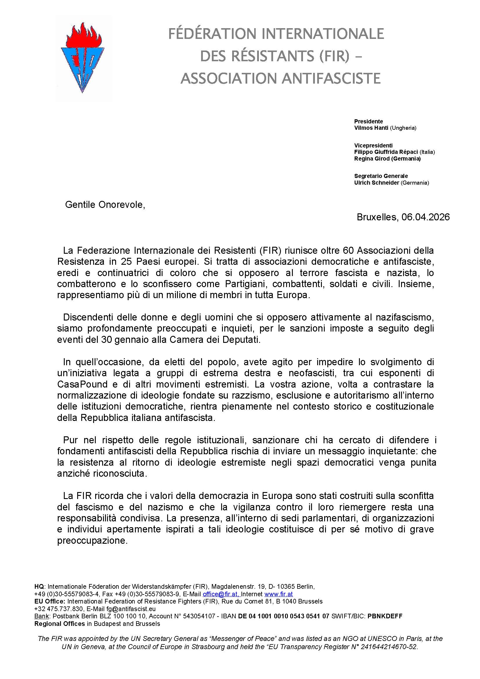 Solidarietà europea antifascista nel giorno della Liberazione
