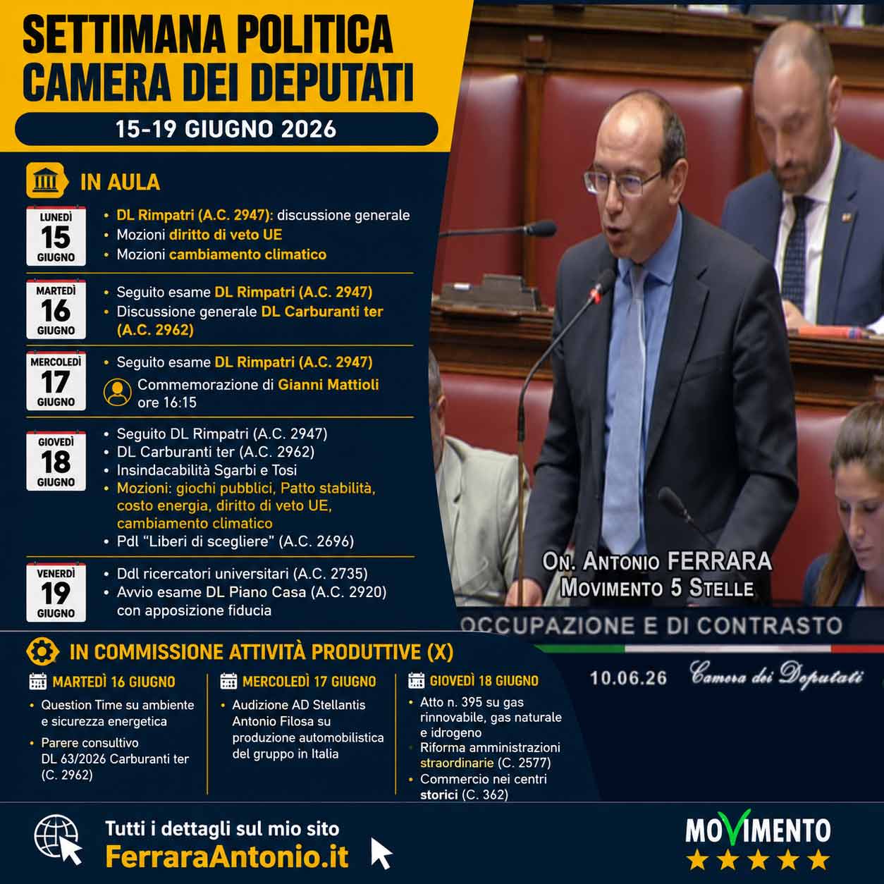 Settimana politica | 15–19 giugno 2026