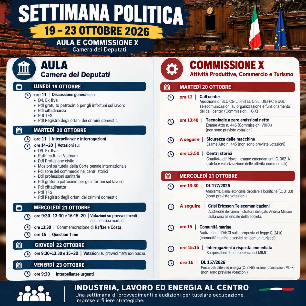 Settimana politica | 19–23 ottobre 2026